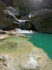 Scenic view of waterfall