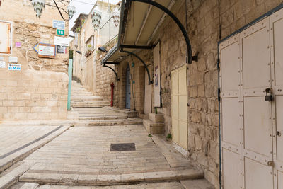 Empty alley amidst buildings in city