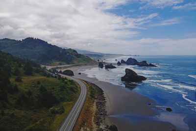 High angle view of sea against sky