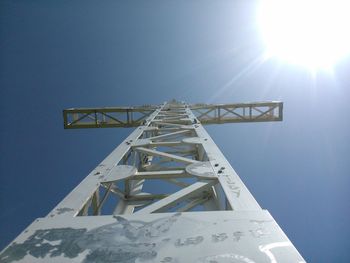 Low angle view of snow against clear blue sky