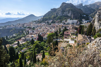 Aerial view of the historic center of taormina