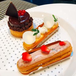 High angle view of dessert in plate on table