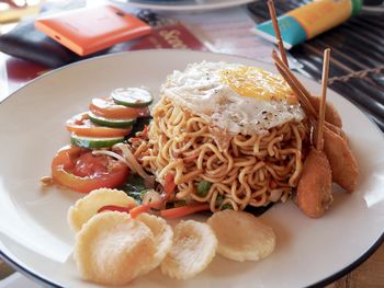 Close-up of served food in plate