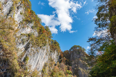 Low angle view of rocks against sky