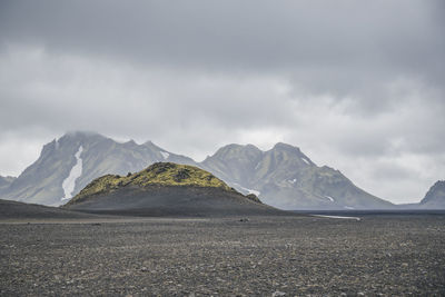 View of amazing landscape in iceland while trekking famous laugavegur trail