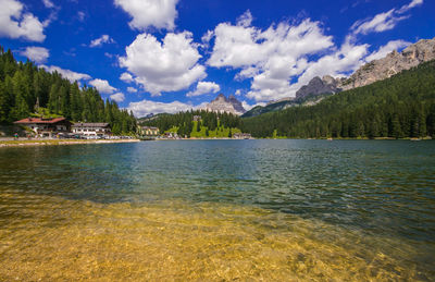 Summer view of beautiful misurina lake in the italian dolomites, veneto