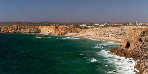 Scenic view of sea against clear sky