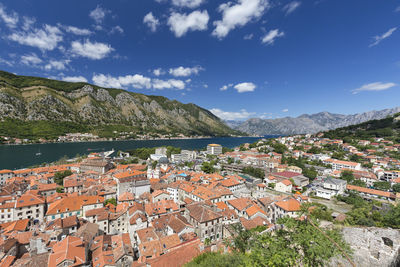 High angle view of townscape against sky