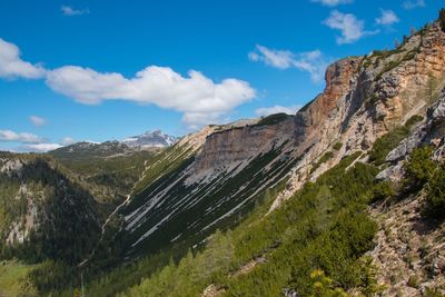 Scenic view of mountains against cloudy sky