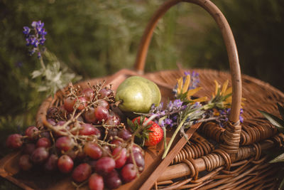 Close-up of apples in basket on table