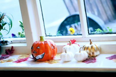 Close-up of christmas decorations on table