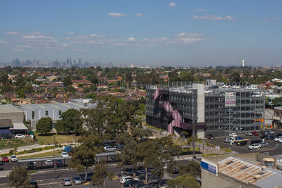 High angle view of cityscape against sky