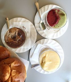 High angle view of dessert in plate on table