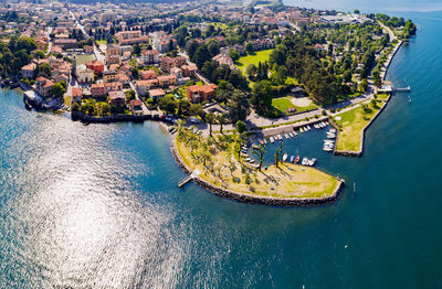 High angle view of swimming pool in city