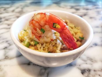Close-up of seafood in bowl on table