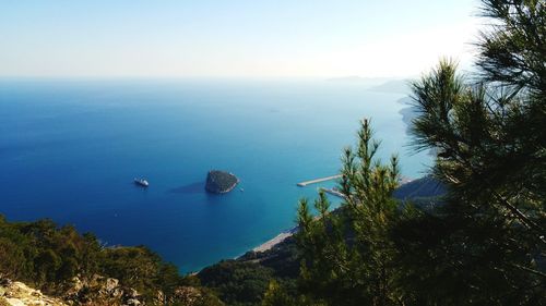 High angle view of sea against clear sky