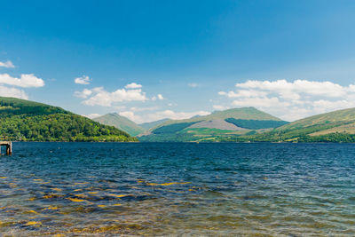 Scenic view of lake against blue sky