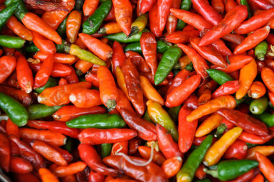 Full frame shot of chili peppers for sale at market