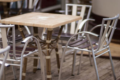 Empty tables and chair at restaurant