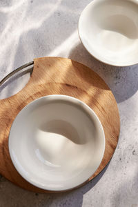High angle view of coffee cup on table