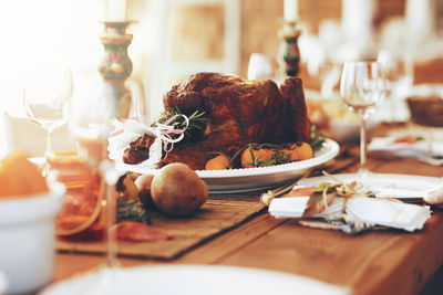 Close-up of food on table