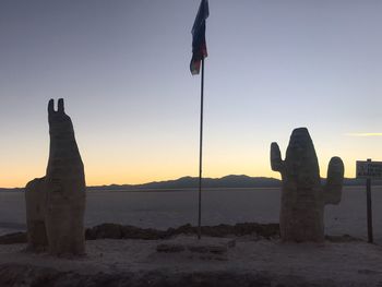 Built structure on land against clear sky during sunset