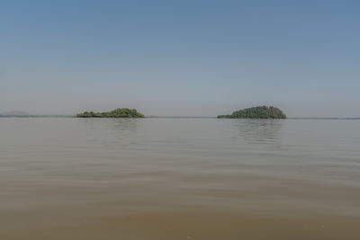 Scenic view of lake against clear sky