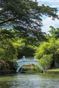 Low angle view of bridge over river against sky