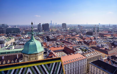 Aerial view of city buildings against sky