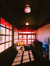 Illuminated electric lamp on ceiling