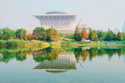 Reflection of building in water