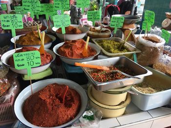 High angle view of food for sale in market