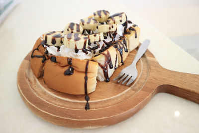 Close-up of chocolate cake on table