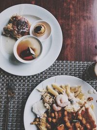 Directly above shot of breakfast served on table