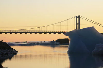 View of suspension bridge at sunset