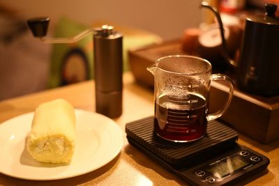 Close-up of coffee served on table