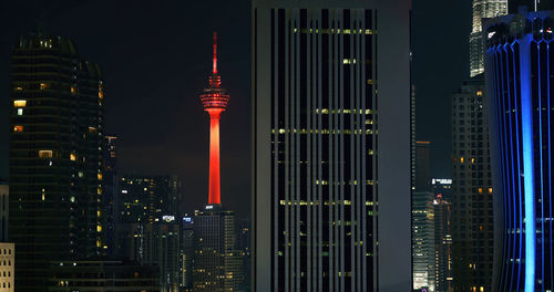 Illuminated buildings in city at night ,kuala lumpur ,malaysia