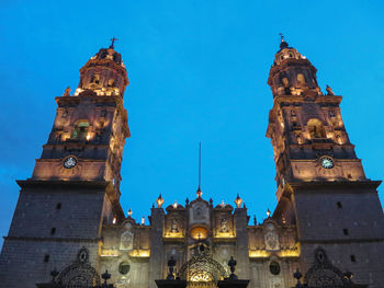 Low angle view of morelia cathedral against clear sky