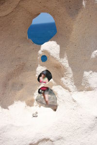 High angle view of child on beach