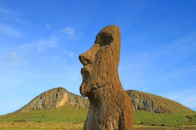 Moai a vere ki haho at the entrance of ahu tongariki ceremonial platform, easter island, chile