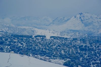 Snow covered mountains against sky