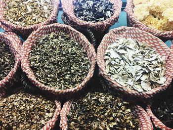 High angle view of vegetables at market stall