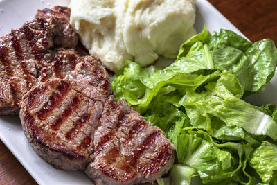 High angle view of food in plate