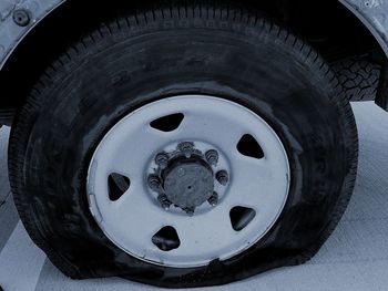 High angle view of tire in car