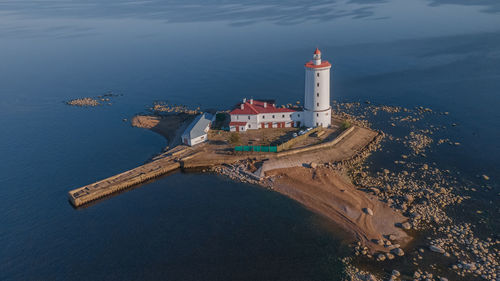 High angle view of lighthouse on beach