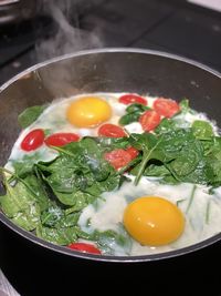 Close-up of fresh salad in frying pan
