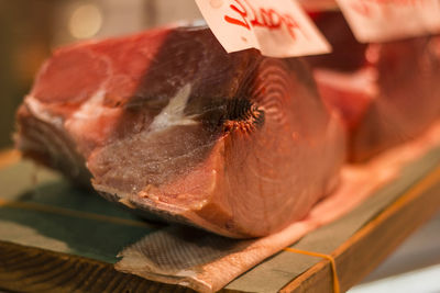 Close-up of fish on table