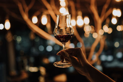 Close-up of hand holding wine glass