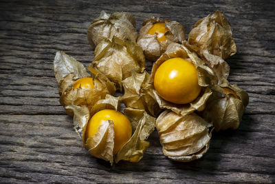 High angle view of fruits on table