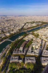 High angle view of river amidst buildings in city